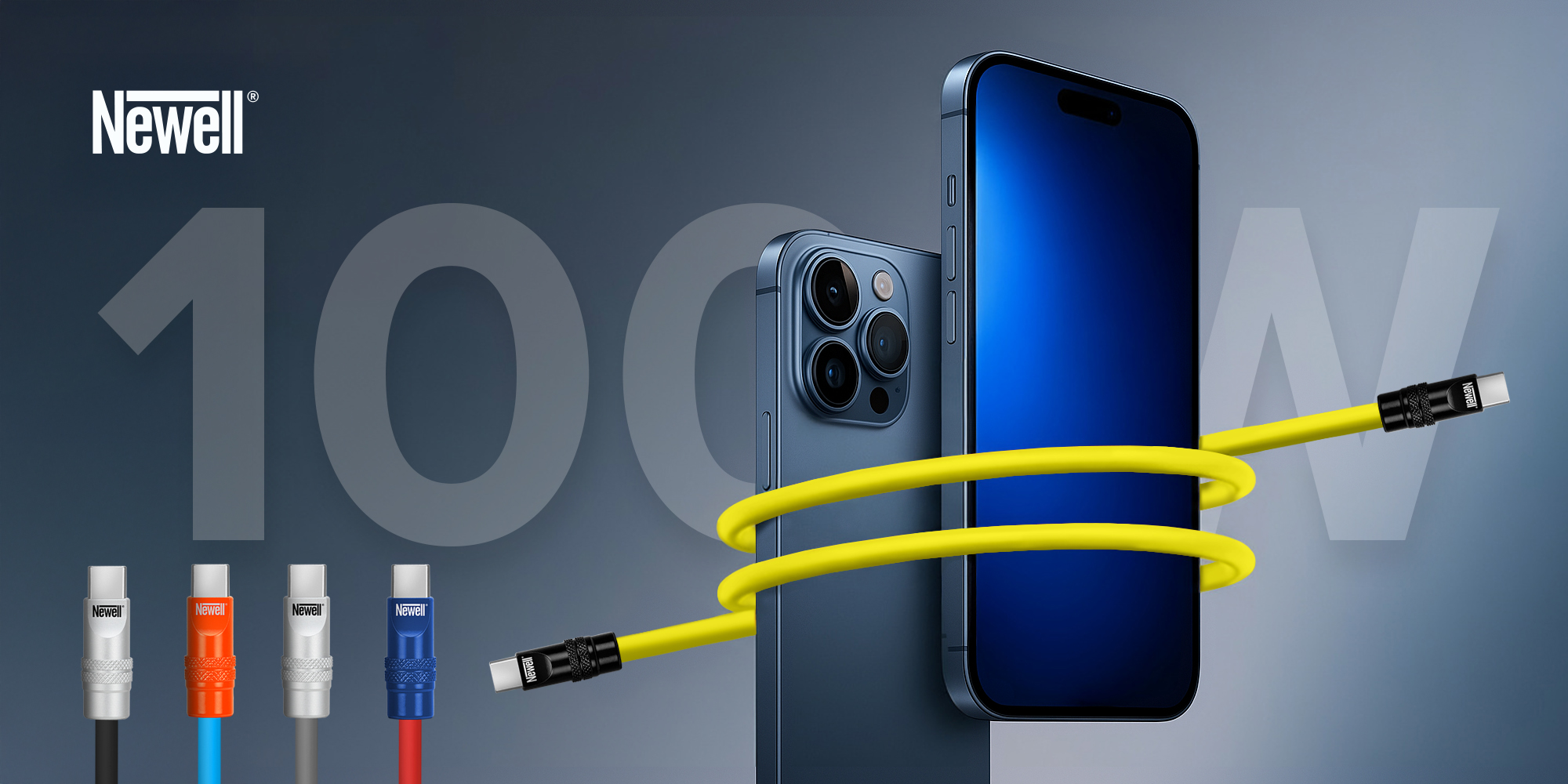 Kabel Newell USB-C - USB-C 100 W, 2 m, silikonowy, żółto-czarny